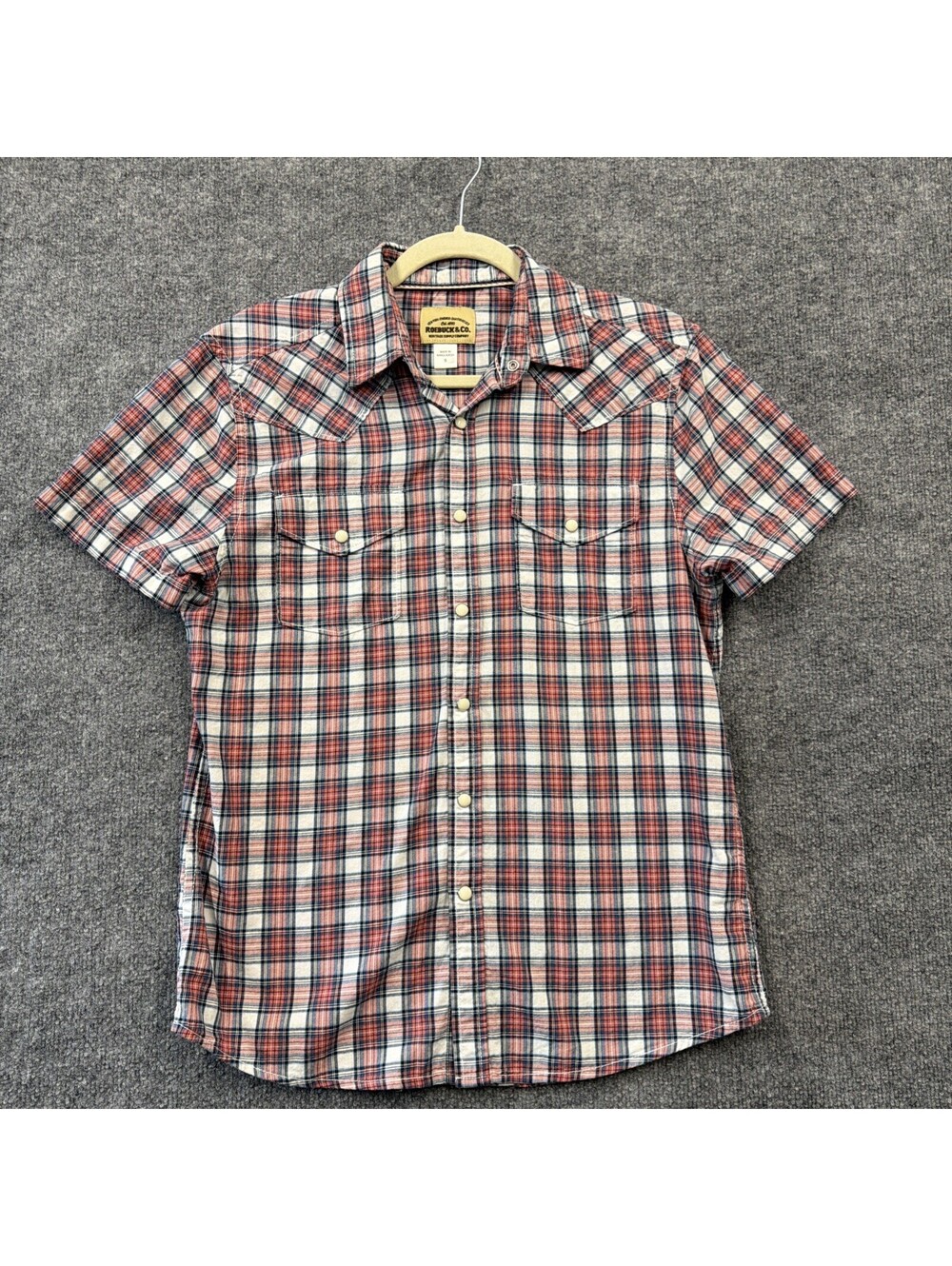 Roebuck And Company Size Small Women’s Western Pearl Snaps Red Plaid Dress Shirt